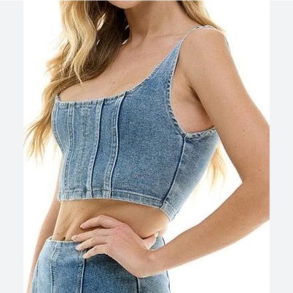 Y2K RUFUGE DENIM CROP TOP CORSET STYLE SMOCKED BACK Denim Crop Top SZ SMALL - Picture 3 of 7